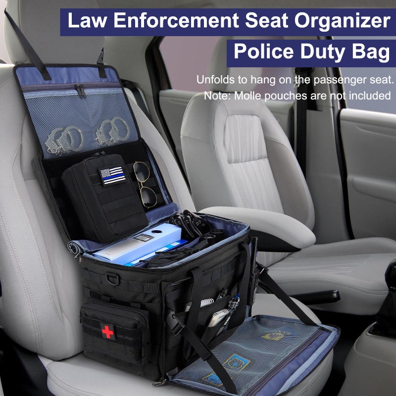 GDNasist Patrol Bag Law Enforcement Police Gear Bag, Car Front Seat Organizer Tactical Officer Duty Bags, Police Car Accessories for Passenger Seat, Multiple Compartment Molle Webbing Removable Shoulder Strap - Image 4
