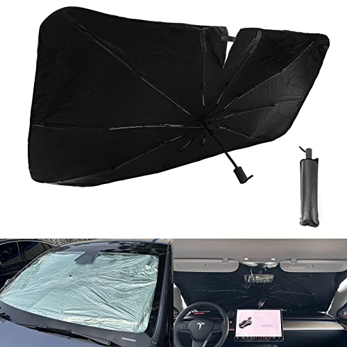 ROCCS Windshield Sun Shade for Car Window Shades Compatible with Tesla Model 3/Y Foldable Umbrella Reflective Sunshade for Car Front Window Blocks UV Rays & Heat Keep Car Cool - Image 1