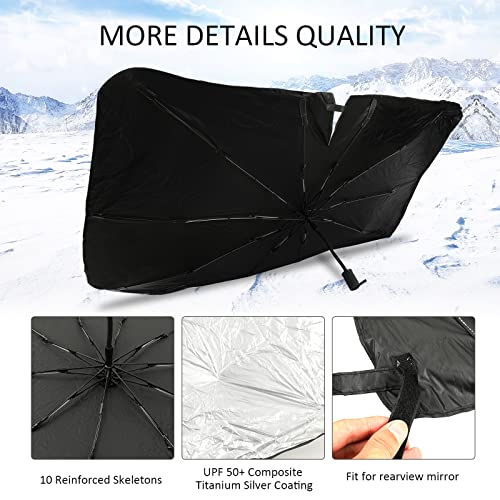 ROCCS Windshield Sun Shade for Car Window Shades Compatible with Tesla Model 3/Y Foldable Umbrella Reflective Sunshade for Car Front Window Blocks UV Rays & Heat Keep Car Cool - Image 4