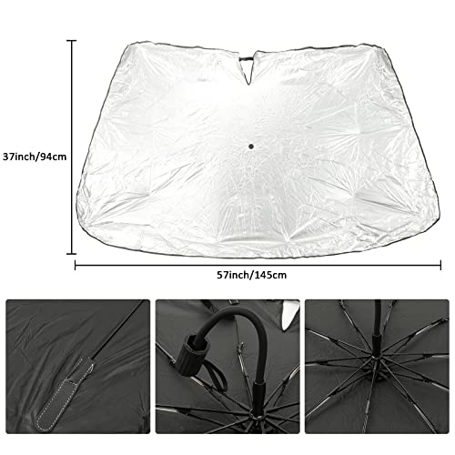 ROCCS Windshield Sun Shade for Car Window Shades Compatible with Tesla Model 3/Y Foldable Umbrella Reflective Sunshade for Car Front Window Blocks UV Rays & Heat Keep Car Cool - Image 2