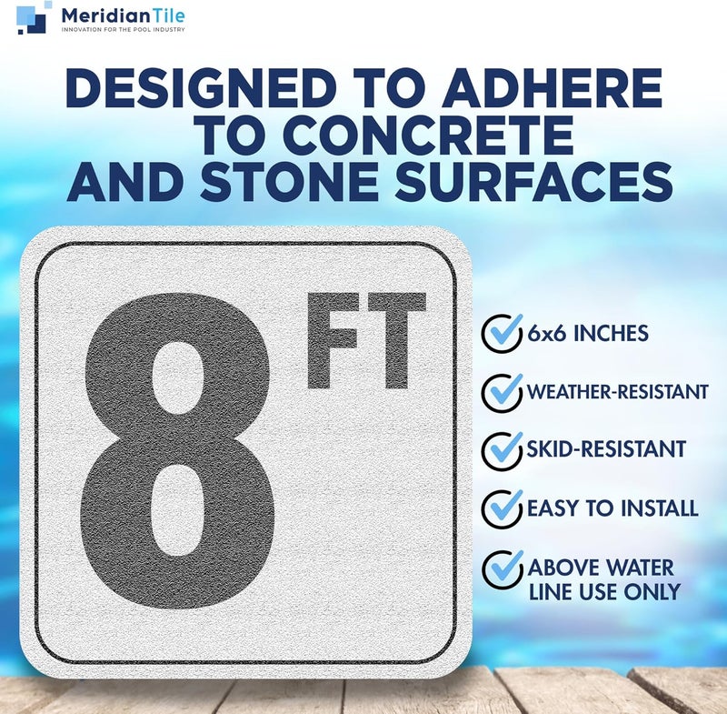 Aquatic Custom Tile , 8FT Pool Depth Markers, 6x6 Inches Vinyl Pool Stickers, Swimming Pool Number Markers, Pool Safety Signage, Adhesive Pool Depth Markers Stickers for Decks, Made in USA (Pack of 2) - Image 2