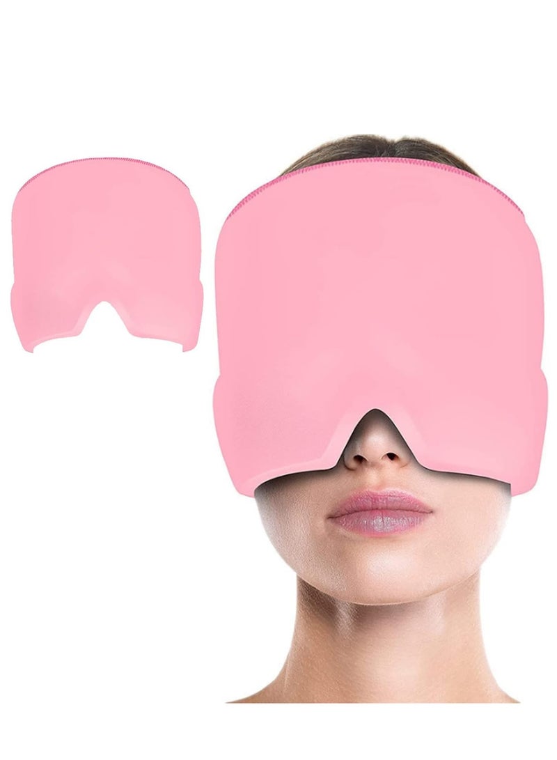 بلان A غطاء رأس مرن لتخفيف الصداع النصفي والتوتر، وسادة تبريد وتدفئة لآلام الصداع والتورم والجيوب الأنفية والإجهاد، غطاء جل ثلجي قابل لإعادة الاستخدام بمقاس واحد يناسب الجميع من بلان ايه (وردي) - Image 1