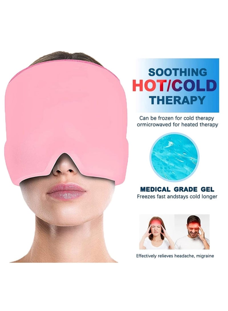 بلان A غطاء رأس مرن لتخفيف الصداع النصفي والتوتر، وسادة تبريد وتدفئة لآلام الصداع والتورم والجيوب الأنفية والإجهاد، غطاء جل ثلجي قابل لإعادة الاستخدام بمقاس واحد يناسب الجميع من بلان ايه (وردي) - Image 2
