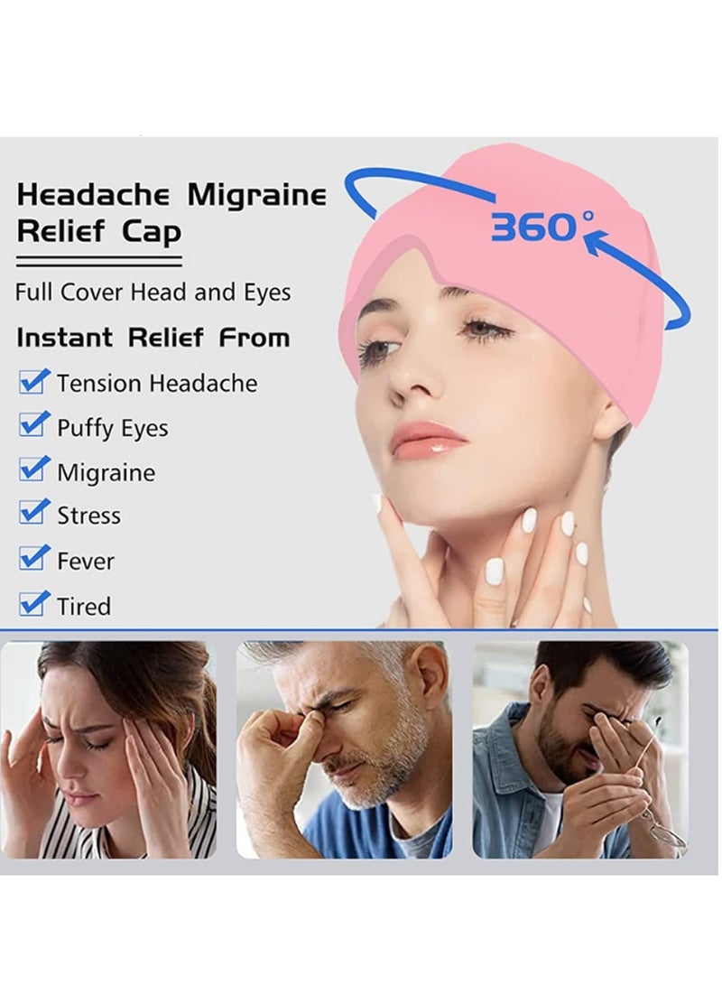 بلان A غطاء رأس مرن لتخفيف الصداع النصفي والتوتر، وسادة تبريد وتدفئة لآلام الصداع والتورم والجيوب الأنفية والإجهاد، غطاء جل ثلجي قابل لإعادة الاستخدام بمقاس واحد يناسب الجميع من بلان ايه (وردي) - Image 3