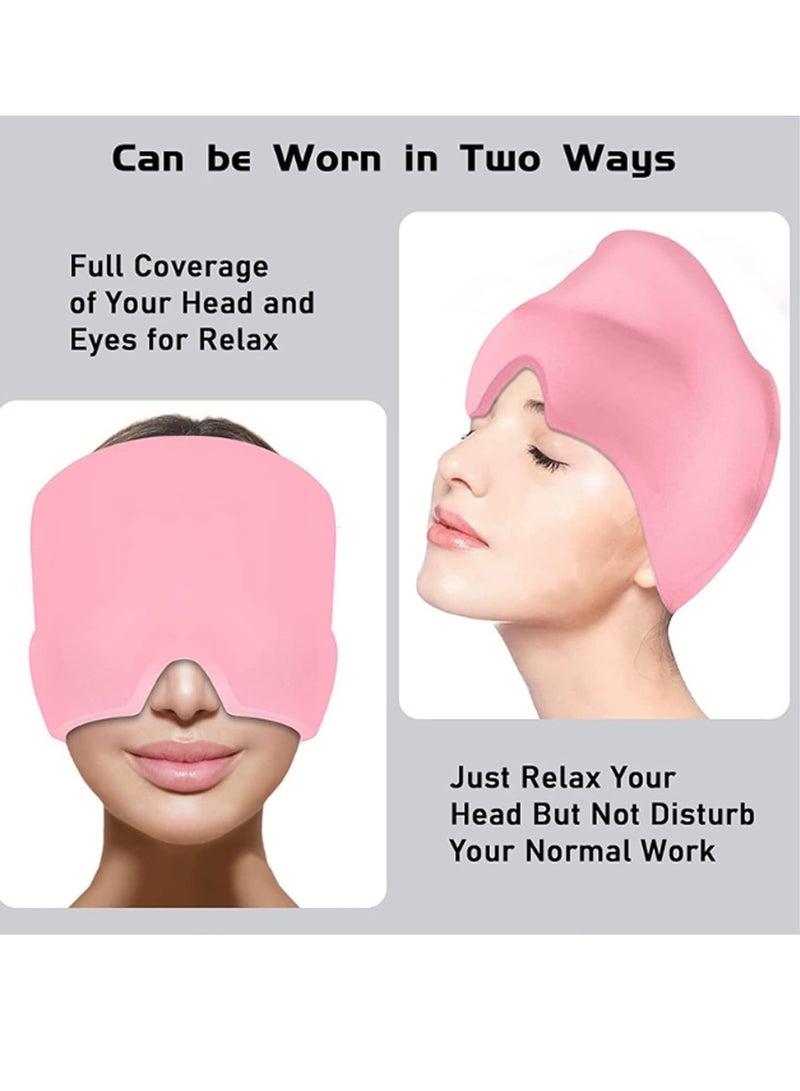 بلان A غطاء رأس مرن لتخفيف الصداع النصفي والتوتر، وسادة تبريد وتدفئة لآلام الصداع والتورم والجيوب الأنفية والإجهاد، غطاء جل ثلجي قابل لإعادة الاستخدام بمقاس واحد يناسب الجميع من بلان ايه (وردي) - Image 4