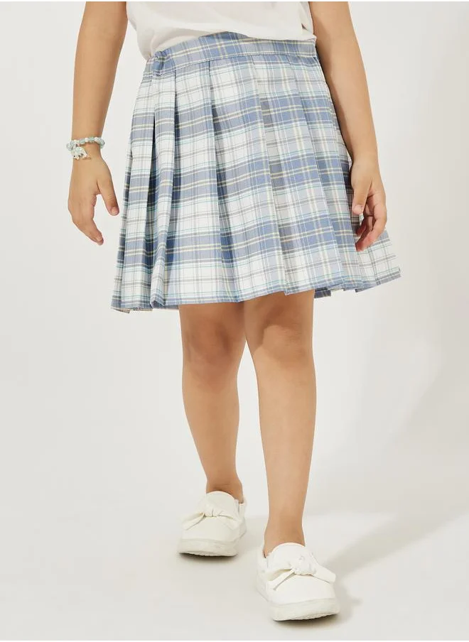 Styli Checked Pleated Preppy Skirt