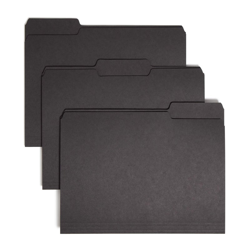 Smead Interior File Folder, 1/3-Cut Tab, Letter Size, Black, 100 per Box, Expandable File Folders for Filing Cabinet - Image 1