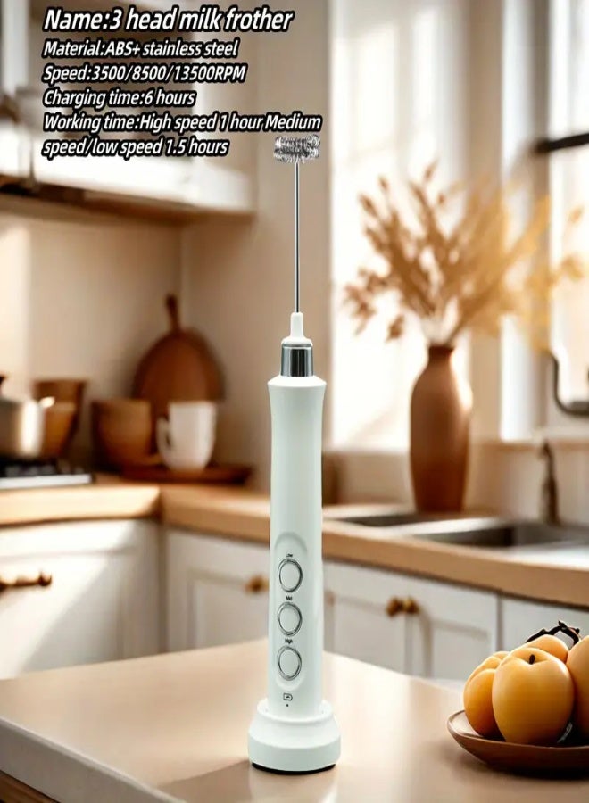 AROAQ Rechargeable 3-in-1 Electric Milk Frother, Foam Maker, Egg Whisk, and Blender - Portable Cappuccino and Coffee Mixer for Kitchen Supplies, USB Charging with 1200mAh Lithium Battery, Kitchen Essentials | Modern Kitchen Accessory | Durable Kitchen Tool, Milk Frother White - Image 4