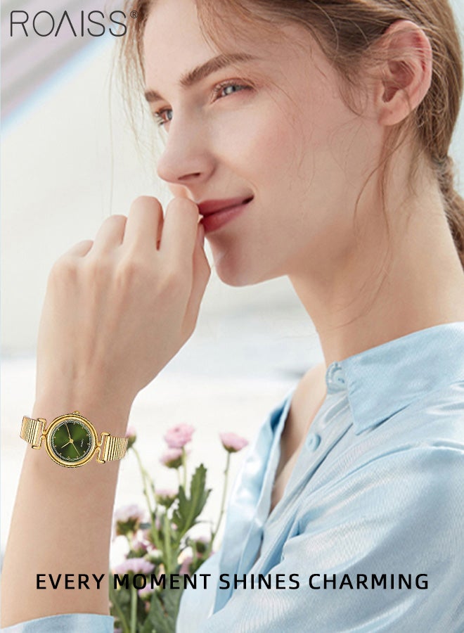رويس ساعة كوارتز نسائية بسوار من السبائك بقرص دائري بنمط أشعة الشمس، ساعة يد فاخرة مقاومة للماء كهدية للسيدات - Image 2