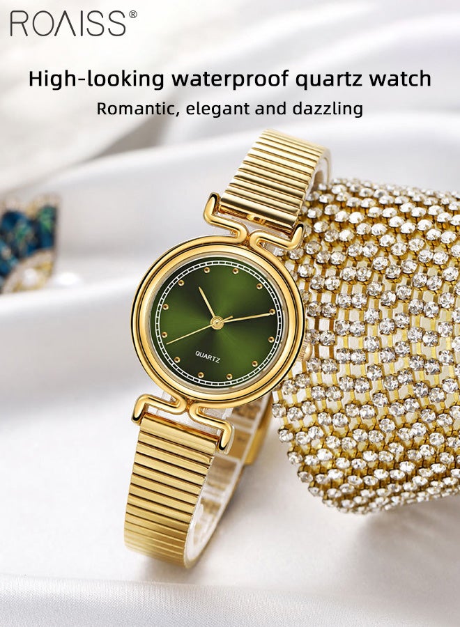 رويس ساعة كوارتز نسائية بسوار من السبائك بقرص دائري بنمط أشعة الشمس، ساعة يد فاخرة مقاومة للماء كهدية للسيدات - Image 3
