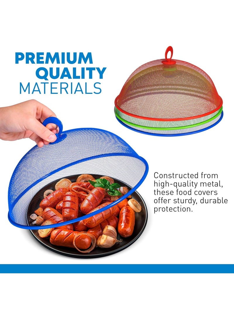 طقم 3 غطاء طعام معدني شبكي على شكل مظلة، أغطية طعام شبكية مقاومة للصدأ لحماية الطعام من الذباب والحشرات، مظلات طعام قابلة للطي للاستخدام الخارجي في النزهات والرحلات وحفلات الشواء، غطاء طعام معدني شبكي دائري للمنزل والمطبخ والحديقة، غطاء حماية طعام من الفولاذ المقاوم للصدأ للشواء والمناسبات الخارجية - Image 2