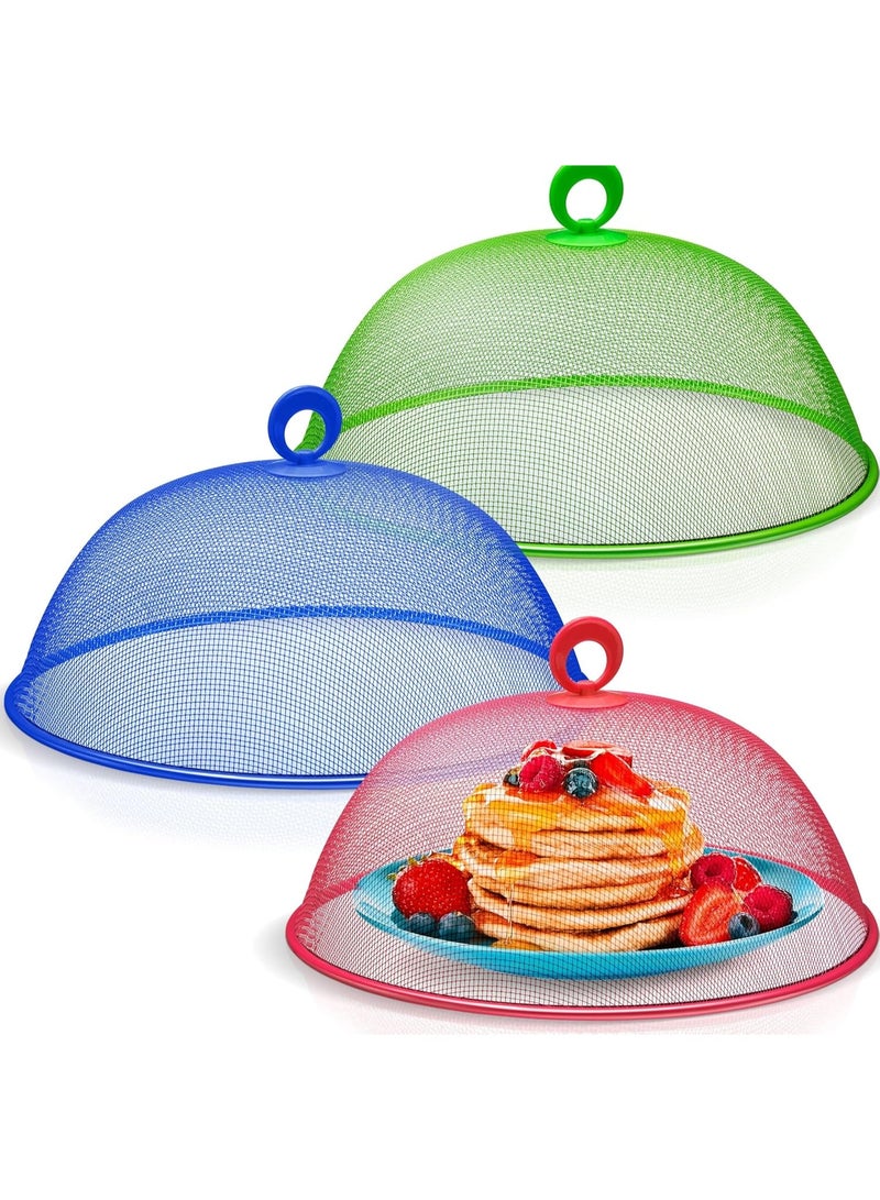 طقم 3 غطاء طعام معدني شبكي على شكل مظلة، أغطية طعام شبكية مقاومة للصدأ لحماية الطعام من الذباب والحشرات، مظلات طعام قابلة للطي للاستخدام الخارجي في النزهات والرحلات وحفلات الشواء، غطاء طعام معدني شبكي دائري للمنزل والمطبخ والحديقة، غطاء حماية طعام من الفولاذ المقاوم للصدأ للشواء والمناسبات الخارجية - Image 1