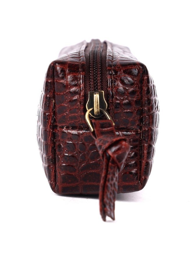 HAMMONDS FLYCATCHER Leather Utility Pouch - Multi-Use Genuine Leather Pencil Case, Cosmetic Pouch, Stationery Pouch, Coin, Makeup Brush Pouch for Women & Men - School & Office Organizer - Croc Brown - Image 2