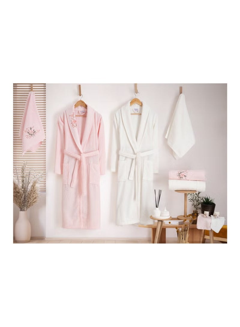 nurpak Luxury 10 Piece Couples Towel Gift Set 100% Turkish Cotton Bath/Hand Towels and Bathrobe Set Premium Family Bathrobes Fragranced Bridal Shower Newlyweds Gift Set Light Pink/Off White - Image 1