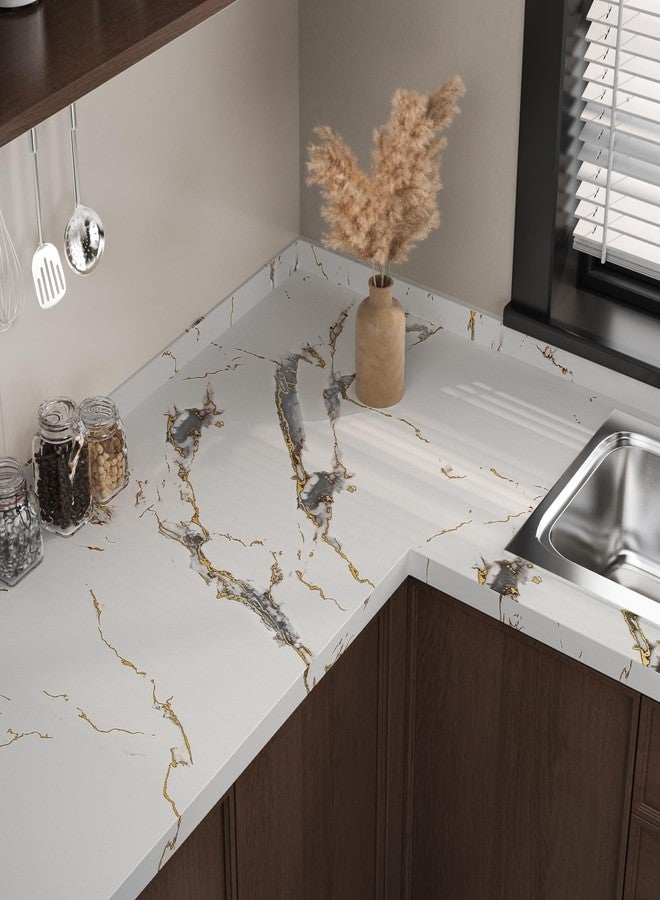 VaryPaper 15.7" x 315" Matte White Marble Contact Paper for Countertops and Walls - Waterproof Peel and Stick Table Top Vinyl Wrap - Removable Self Adhesive Wall Paper for Kitchen - Image 3