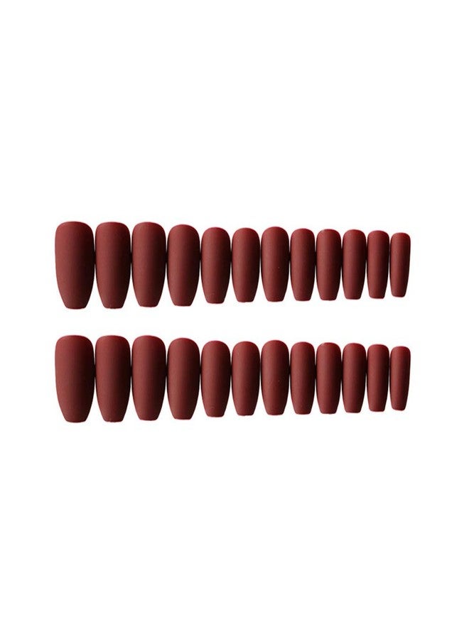 Aimimier 24Pcs Ballerina Matte False Nail Medium Pure Color Full Cover Square Coffin Nails with Glue Sticker Boho Clip on Nails Art Tips Set for Women and Girls (Burgundy) - Image 4