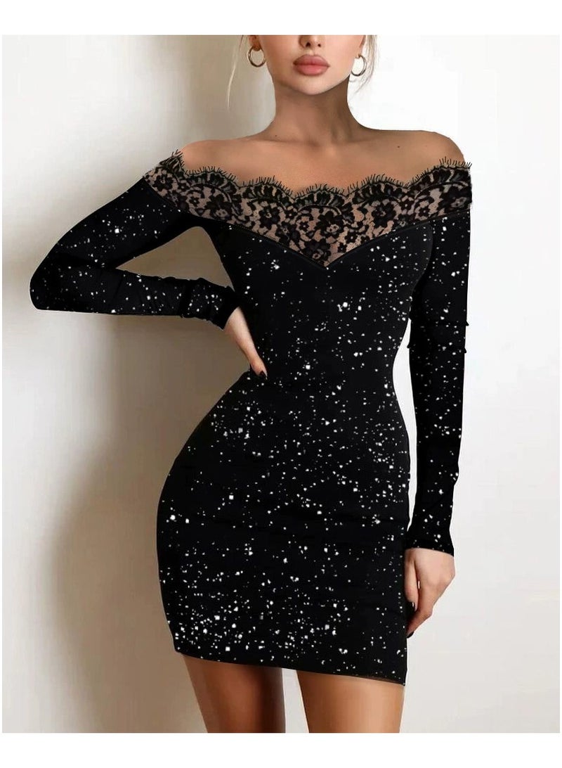 general فستان بفتحة عنق على شكل حرف V مرن لامع - Image 1