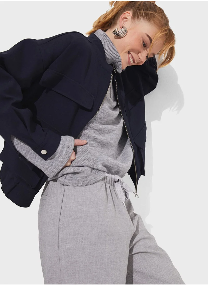 JUNE Pocket Detail Zip Through Bomber Jacket