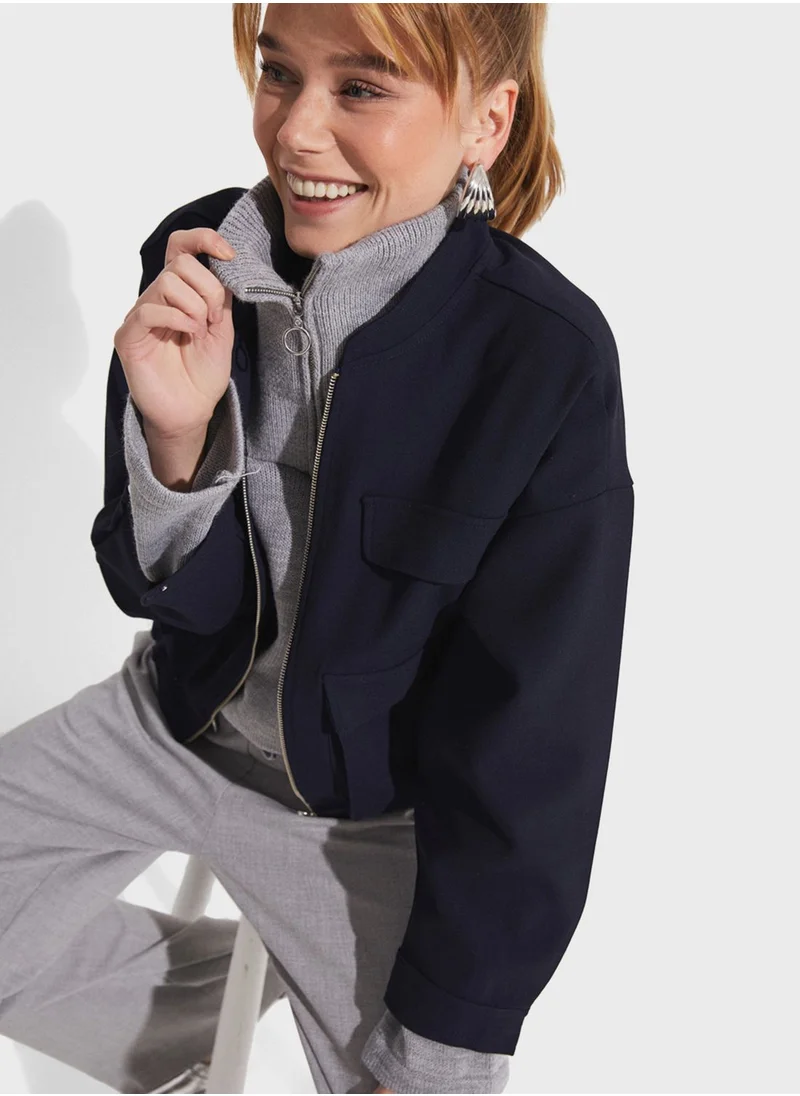 JUNE Pocket Detail Zip Through Bomber Jacket