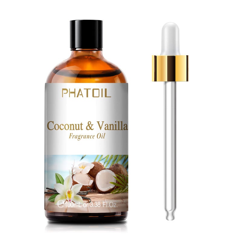 PHATOIL 3.38FL.OZ Coconut & Vanilla Fragrance Oils for Aromatherapy, Essential Oils for Diffusers for Home, Perfect for Diffuser, Yoga, DIY Candle and Soap Making - 100ml - Image 1