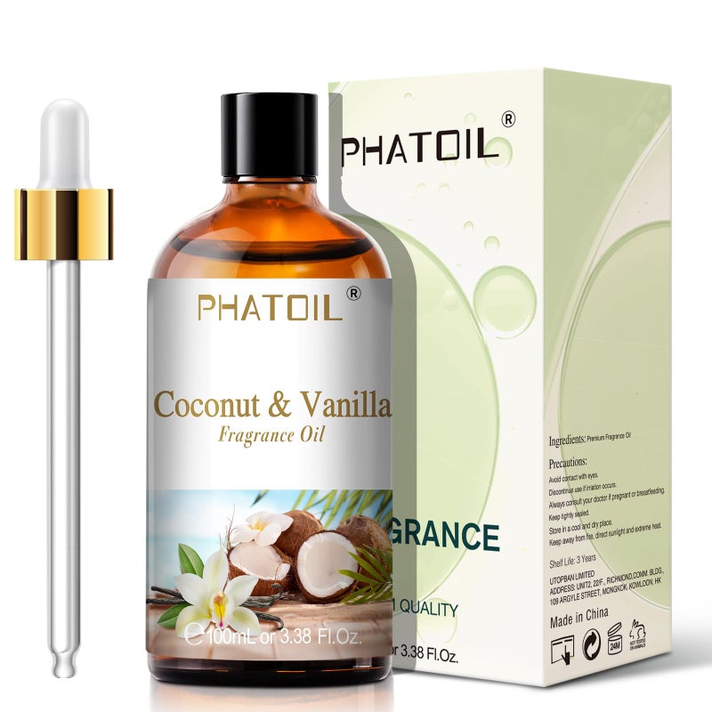 PHATOIL 3.38FL.OZ Coconut & Vanilla Fragrance Oils for Aromatherapy, Essential Oils for Diffusers for Home, Perfect for Diffuser, Yoga, DIY Candle and Soap Making - 100ml - Image 2