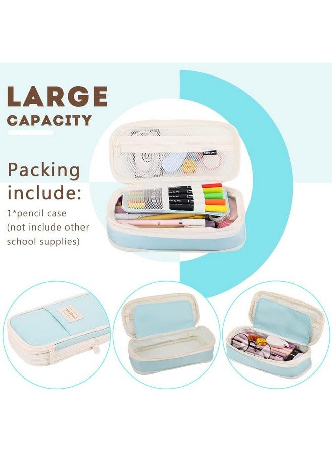 KAYZON KAYZON Polyester Cute Aesthetic Big Capacity Zipper Pencil Cases,Big Capacity Special Pencil Pen Case Office College School Large Storage High Capacity Bag Pouch Boys Office,Pack Of 1 (Blue) - Image 3