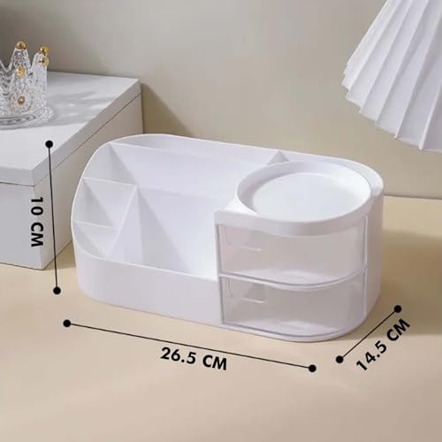 ALOXE Plastic Makeup Organizer|Makeup Box for Storage|Make Up, Cosmetics, Skincare Organiser for Women|Elegant Makeup Vanity with Transparent Drawer (White) - Image 3