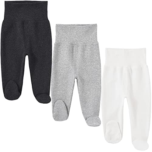 HahaNice Baby Footed Pants Cotton Newborn Leggings Dark & Light Grey & White 3-Pack 3-6 Months - Image 1