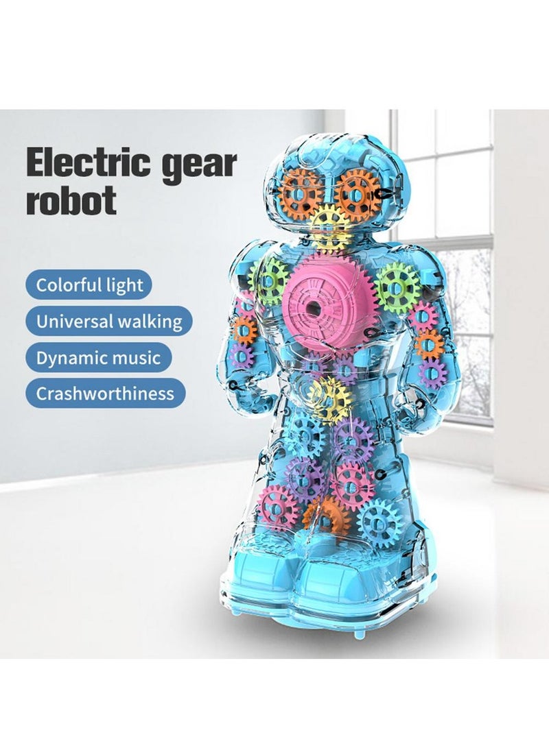 SOLARAE Robot Toy, Electric Gear Robot Toy, Boys Toys with Transparent Colorful Interior Gear Structure Design Electric Toys for 3 4 5 Year OldChild Boy Girl (Blue) - Image 2