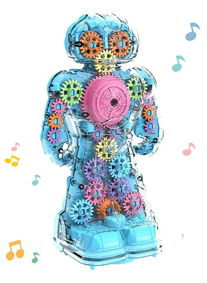 SOLARAE Robot Toy, Electric Gear Robot Toy, Boys Toys with Transparent Colorful Interior Gear Structure Design Electric Toys for 3 4 5 Year OldChild Boy Girl (Blue) - Image 1