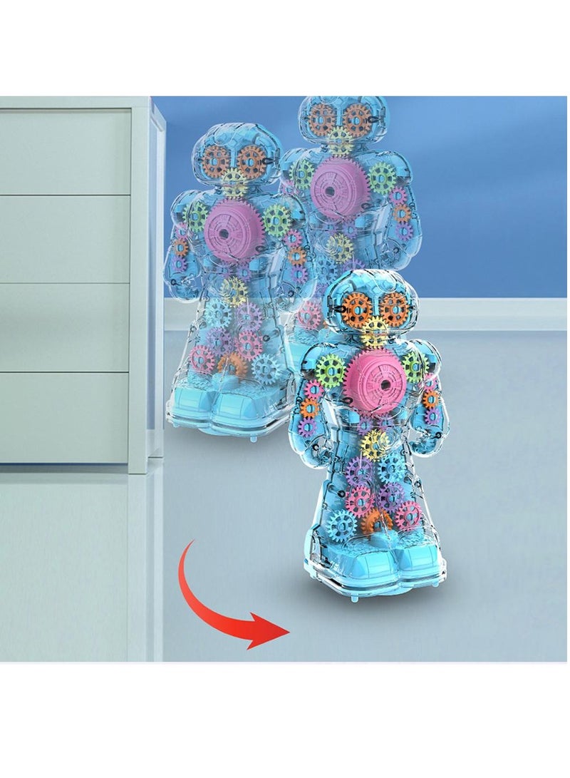 SOLARAE Robot Toy, Electric Gear Robot Toy, Boys Toys with Transparent Colorful Interior Gear Structure Design Electric Toys for 3 4 5 Year OldChild Boy Girl (Blue) - Image 4