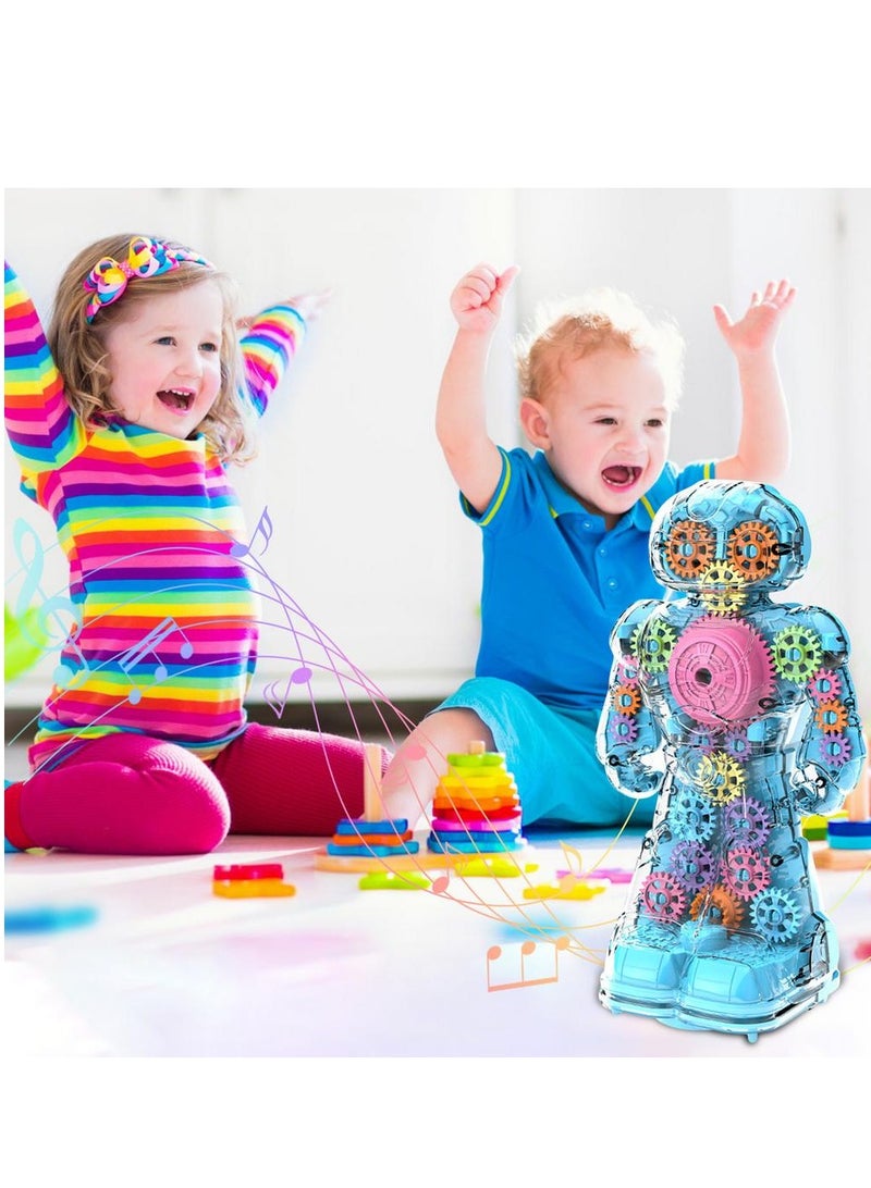 SOLARAE Robot Toy, Electric Gear Robot Toy, Boys Toys with Transparent Colorful Interior Gear Structure Design Electric Toys for 3 4 5 Year OldChild Boy Girl (Blue) - Image 3