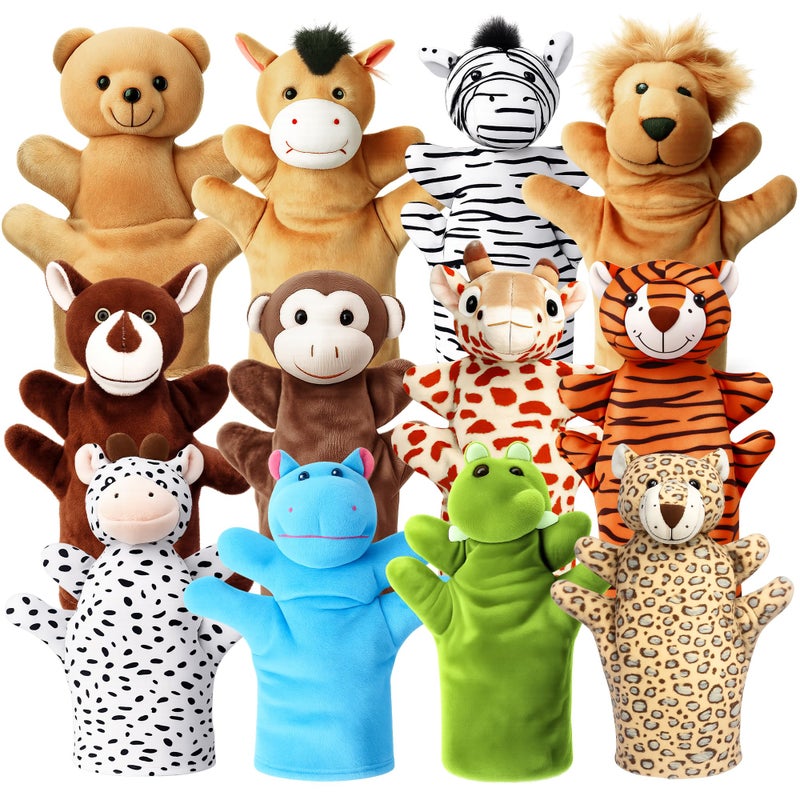 ViLSOM Hand Puppets for Kids12 Pcs Animals Plush Puppets Set for Toddlers Small Stuffed Animals Bulk Pretend Play Plush Toys with Tiger Lion Bear for Show Theater Easter Birthday Gifts for Girls Boys - Image 3