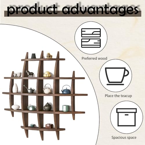 MXOYOXM Wooden Coffee Mug Display Shelf,27.6" x 27.6"Coffee Cup Holder Wall Mounted,Multi-Slot Mug Shelf for Wall,Exquisite Tea Cup Holder Wall Mug Rack Suitable for Living Room,Kitchen - Image 3