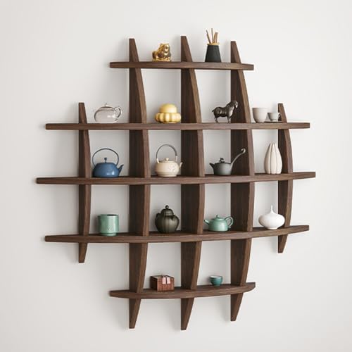 MXOYOXM Wooden Coffee Mug Display Shelf,27.6" x 27.6"Coffee Cup Holder Wall Mounted,Multi-Slot Mug Shelf for Wall,Exquisite Tea Cup Holder Wall Mug Rack Suitable for Living Room,Kitchen - Image 1