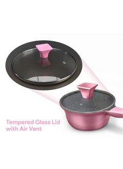DELICI Non Stick Milk Pan - Granite Coated Die Cast Aluminum, 16cm , Scratch Resistant, Oven Safe with Tempered Glass Lid and Stay Cool Bakelite Handle  - Image 3