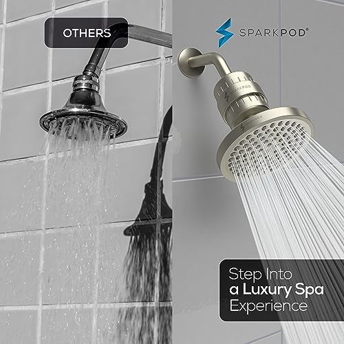 SparkPod مجموعة رأس دش فاخرة مع فلتر SparkPod 23 مرحلة - يقلل من الكلور والمعادن الثقيلة - فلتر رأس دش عالي الضغط (6 بوصة دائري، نيكل مصقول) - Image 4