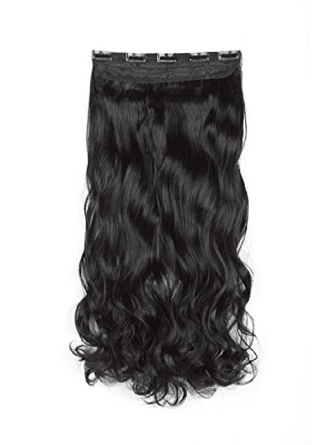 SWACC 20" نساء 3/4 كامل الرأس فوري قطعة واحدة تجعيد موجة الجسم مقاومة للحرارة صناعية مشبك في إكستنشن شعر (أسود داكن 1B) - Image 2