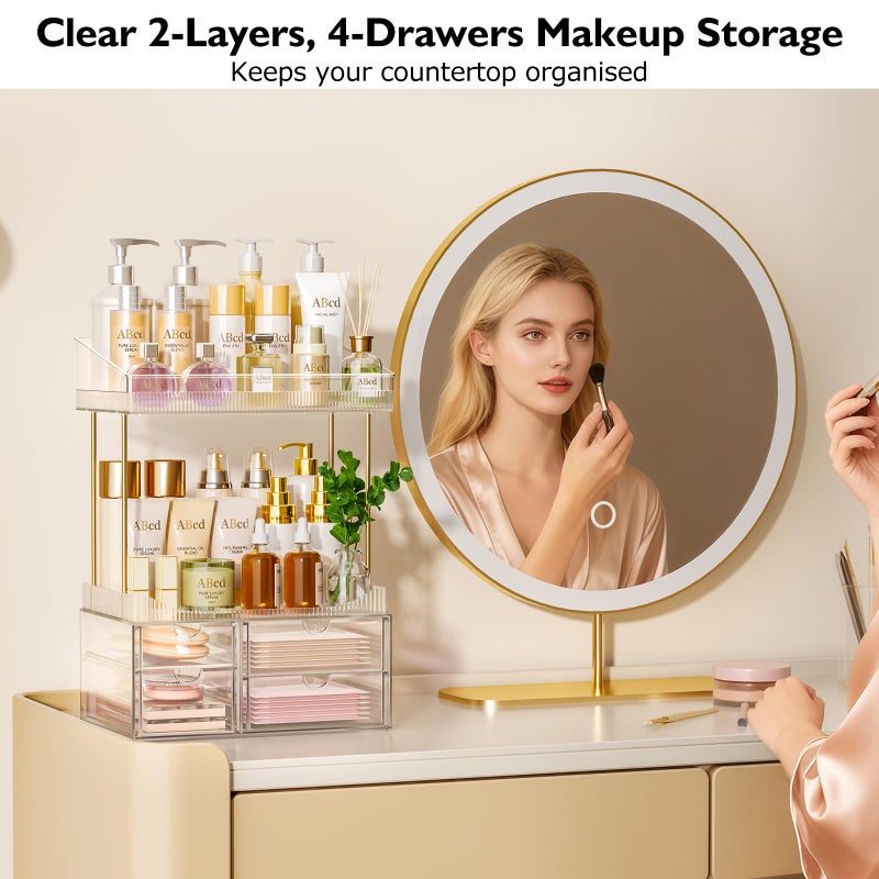 SNSLXH 4 Drawers Makeup Organizer - 4 Tier Makeup Storage, Cosmetics Organiser, Ideal for Cosmetic, with Drawers for Countertop, Bathroom, Office Supplies, Dresser Transparent Clear - Image 3