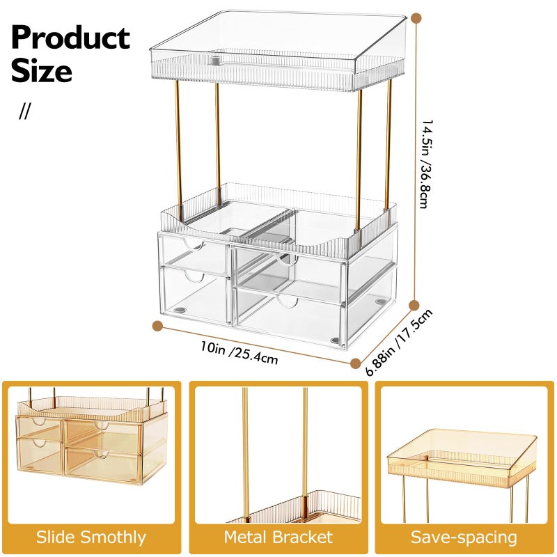 SNSLXH 4 Drawers Makeup Organizer - 4 Tier Makeup Storage, Cosmetics Organiser, Ideal for Cosmetic, with Drawers for Countertop, Bathroom, Office Supplies, Dresser Transparent Clear - Image 2