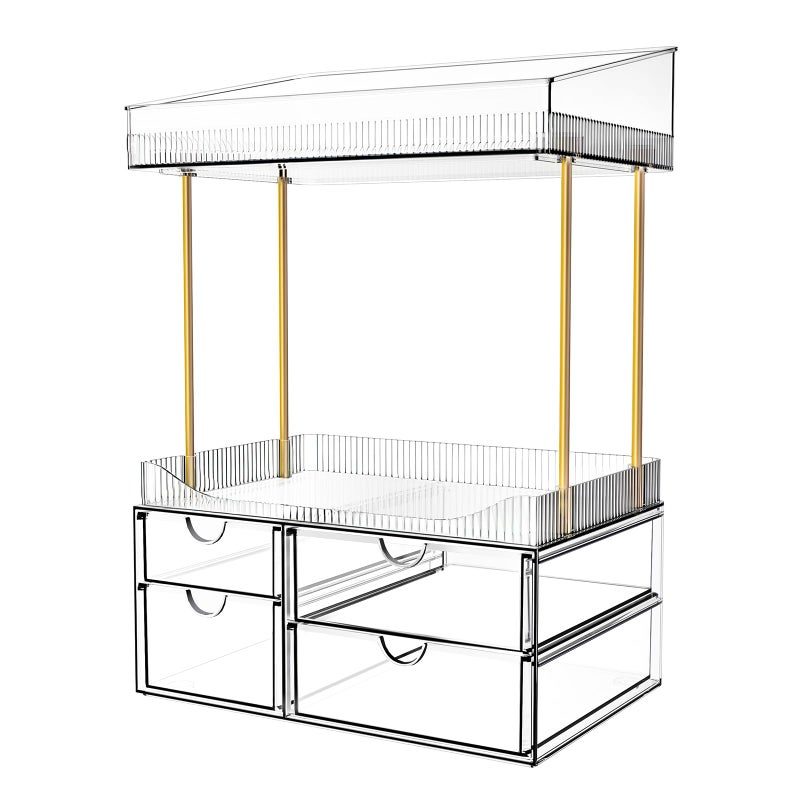 SNSLXH 4 Drawers Makeup Organizer - 4 Tier Makeup Storage, Cosmetics Organiser, Ideal for Cosmetic, with Drawers for Countertop, Bathroom, Office Supplies, Dresser Transparent Clear - Image 1