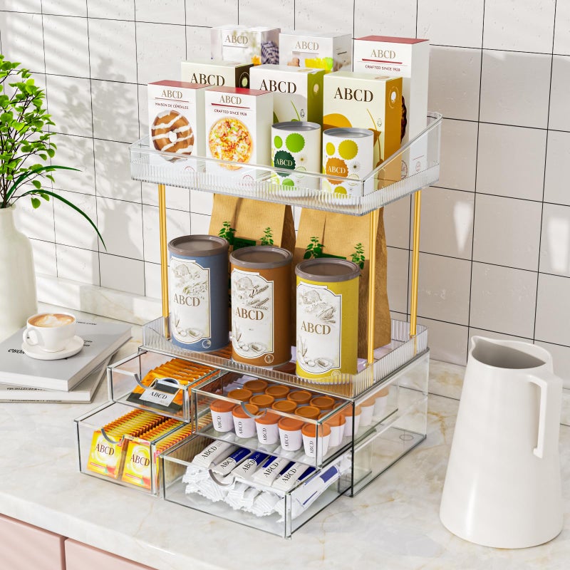SNSLXH 4 Drawers Makeup Organizer - 4 Tier Makeup Storage, Cosmetics Organiser, Ideal for Cosmetic, with Drawers for Countertop, Bathroom, Office Supplies, Dresser Transparent Clear - Image 4