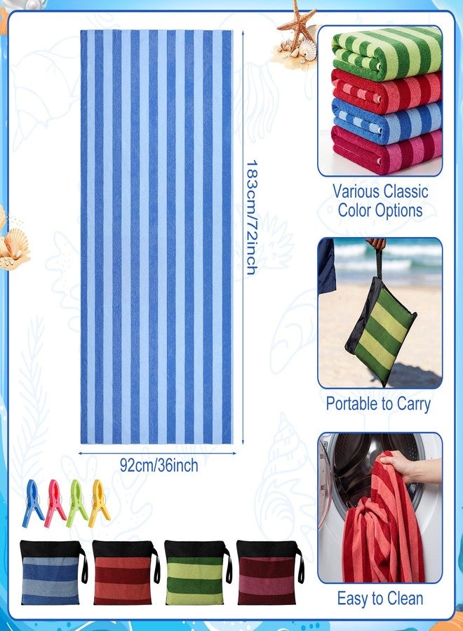 Gilprop 4 Packs Oversized Stripe Beach Towels Microfiber Pool Towel with Bags & Clips Soft Absorbent Quick Dry Camping Towels for Women Men Travel Families Swim (72×36 in,Multicolor) - Image 2