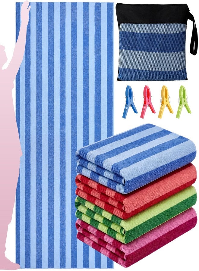 Gilprop 4 Packs Oversized Stripe Beach Towels Microfiber Pool Towel with Bags & Clips Soft Absorbent Quick Dry Camping Towels for Women Men Travel Families Swim (72×36 in,Multicolor) - Image 1