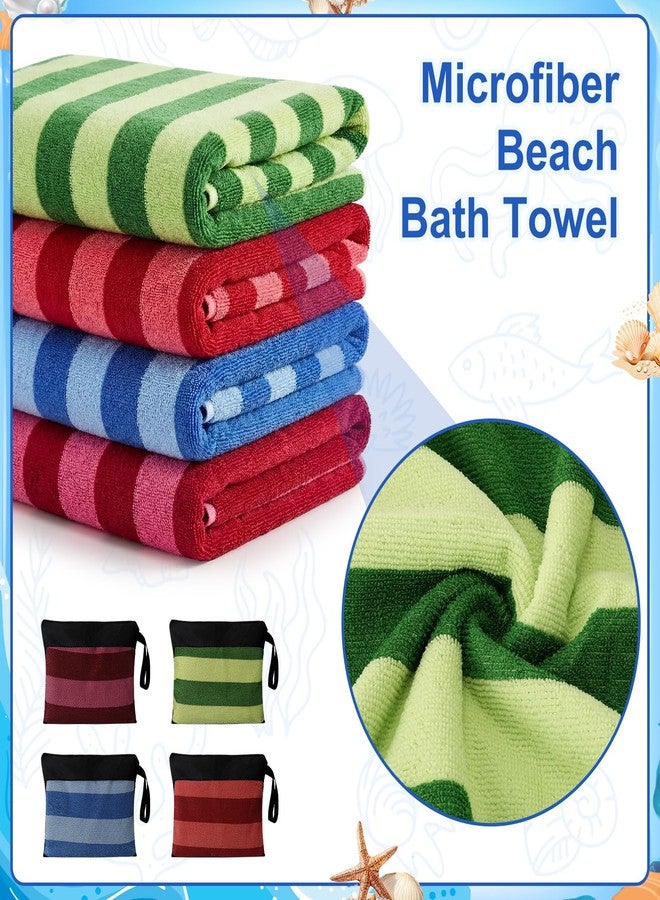 Gilprop 4 Packs Oversized Stripe Beach Towels Microfiber Pool Towel with Bags & Clips Soft Absorbent Quick Dry Camping Towels for Women Men Travel Families Swim (72×36 in,Multicolor) - Image 3