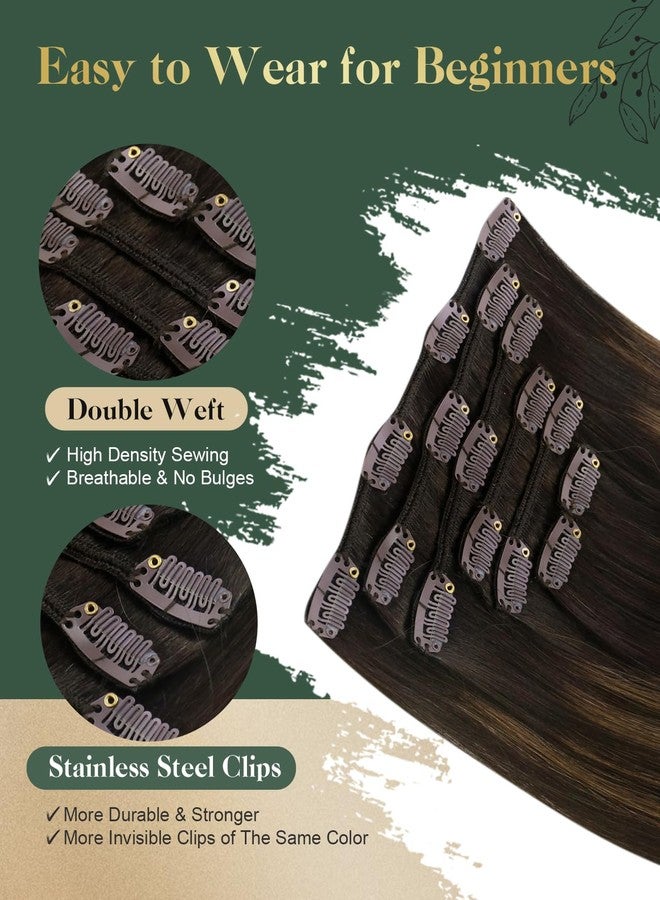 Ugeat Balayage Clip in Hair Extensions, Real Human Hair Extensions Clip ins 24 Inch 7pcs 120g, Long Straight Hair, Dark Brown Balayage Medium Brown - Image 3