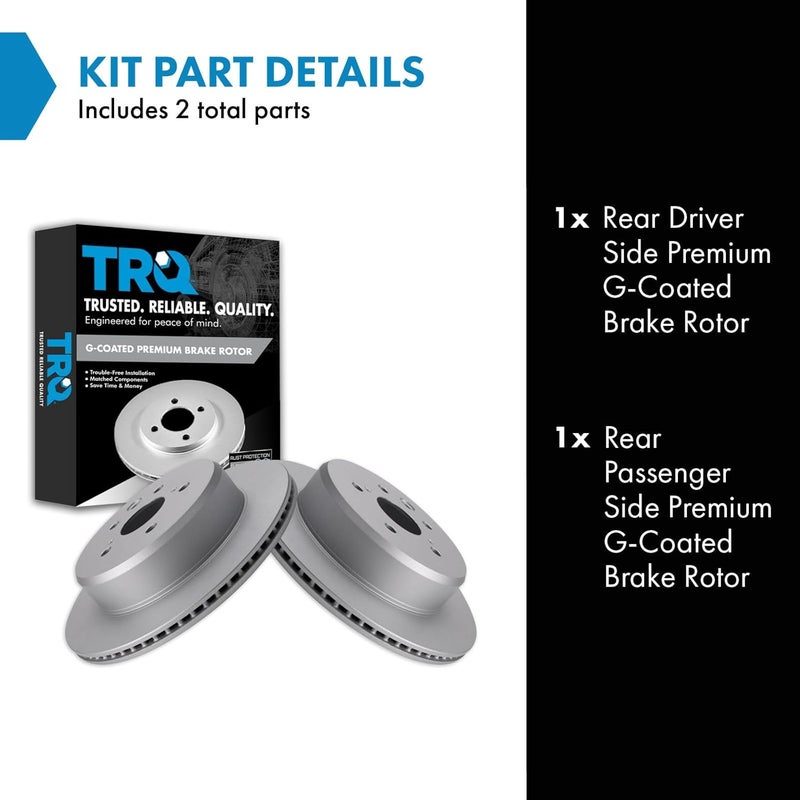 TRQ Rear Brake Rotor Set G Coated Vented Compatible with 2013-2020 Lexus GS350 GS450h GS200t GS300 IS200t IS300 IS350 RC200t RC300 RC350 - Image 2