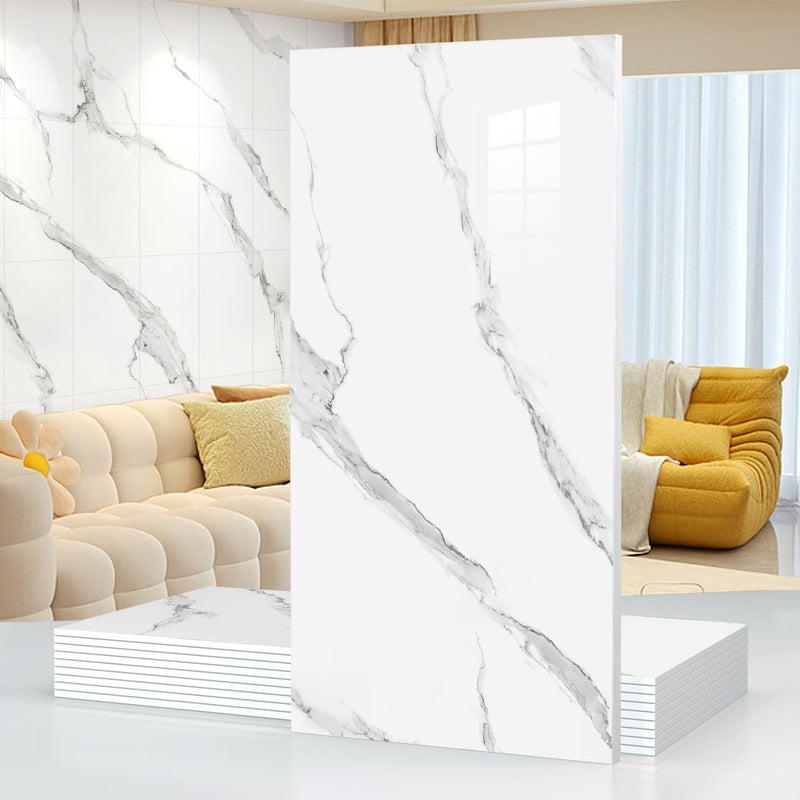 Chejiaye 10pcs Thick Marble Peel and Stick Waterproof Wall Panels,Heat-Resistant Backsplash Tile, 23.6"x11.8" PVC Foam Wall Sticker for Kitchen,Living Rooms,TV Walls,White Gray (Not Real Tile 19.4Sq. Ft.) - Image 1