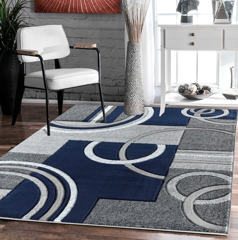 GLORY RUGS Area Rug Modern Soft Hand Carved Contemporary Floor Carpet with Premium Fluffy Texture for Indoor Living Dining Room and Bedroom Area 4x6 Navy
