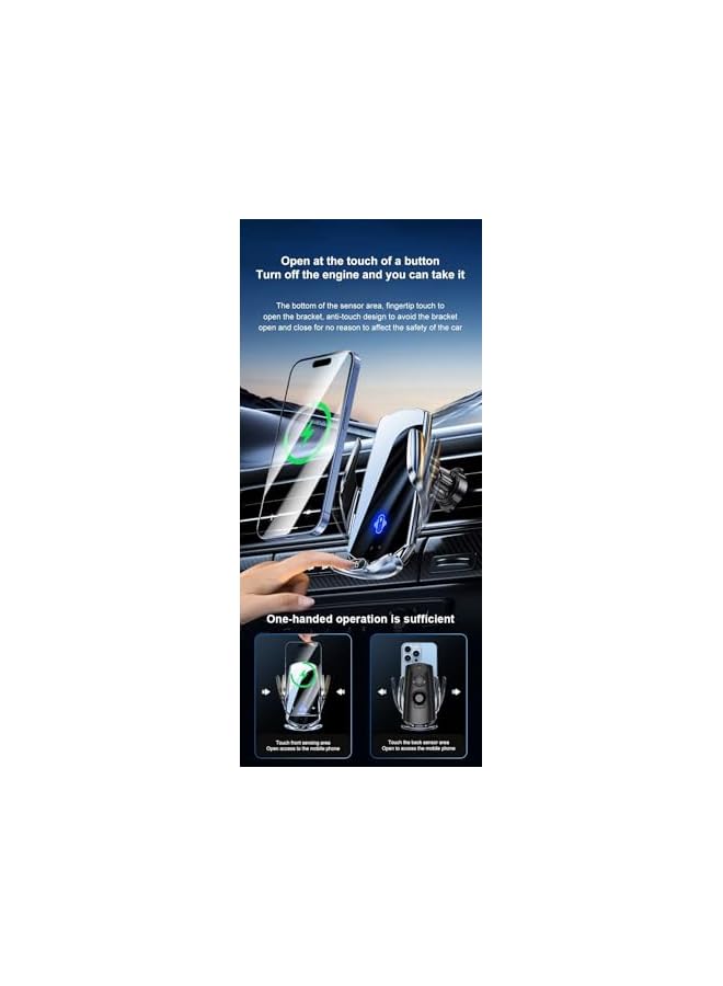 S-TOP Q15 Magnetic Wireless Car Charger Mount, 15W Fast Charging Auto-Sensing Phone Holder with Type-C, Micro USB, Lightning Compatibility - Image 2